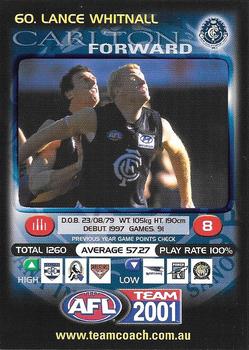 2001 Team Zone AFL Team #60 Lance Whitnall Front